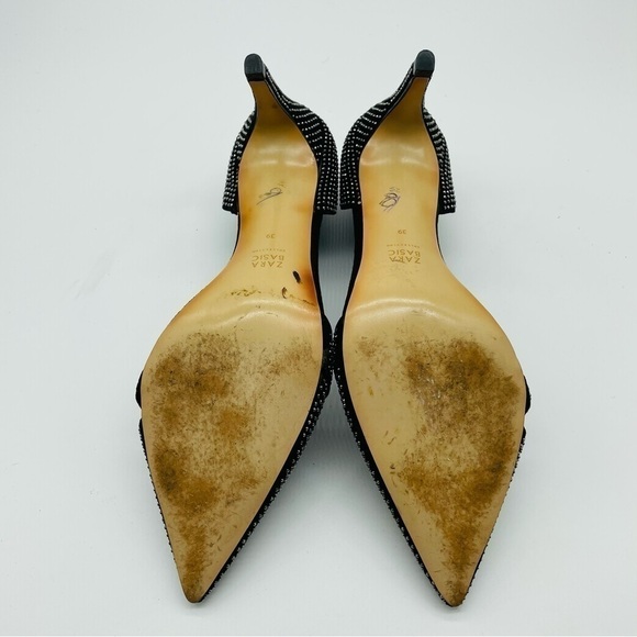 Zara Black Velvet Studded Cutout Heels, Sz EU 39 - Picture 8 of 12